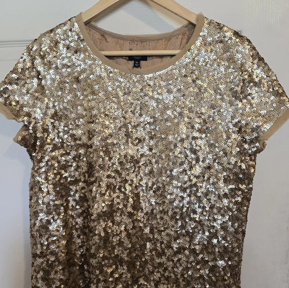 Talbots Woman's NWT GOLD  SS Sequin Silk Lined  Blouse Sz 10P - Picture 5 of 12